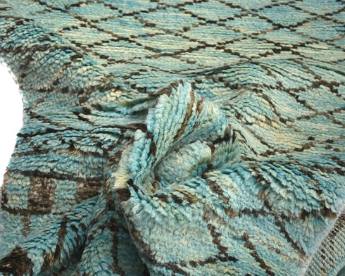 10 Feet Moroccan Blue Hand Woven Wool Runner Rug